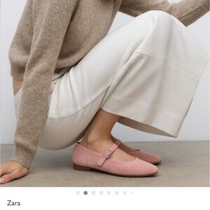 NWT Zara Pink Velvet Mary Jane Flats